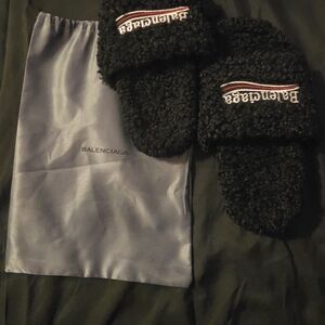 Balenciaga Black Fuzzy Slippers